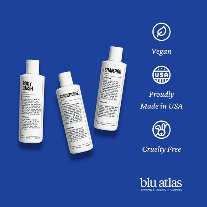 Blu Atlas Men's Natural Conditioner – Organic, Sulfate-Free, Paraben-Free – Deep Moisturizing & Scalp Soothing – Classic Scent (Bergamot, Sage, Patchouli) – Made in America – 16 oz