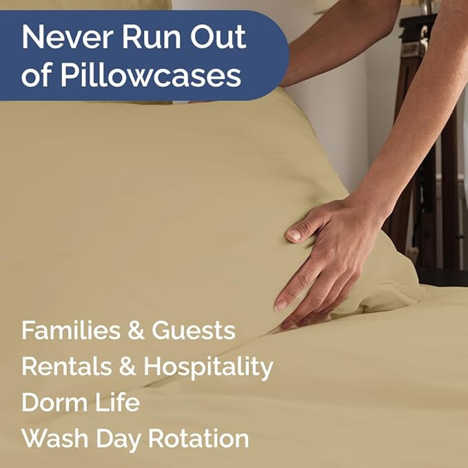 Queen Pillow Cases Set of 10 - Ultra Soft Hotel Quality Pillowcase Covers - Comfy & Wrinkle Free - Shrink, Stain and Fade Resistant - Easy-Care, Machine Washable Pillow Protectors - 10 Pcs Set - Beige