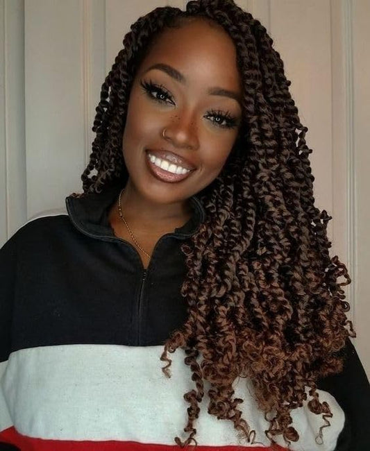 20 Inches 8 Packs Pre Looped Passion Twist Crochet Hair for Black Women-Ombre Brown,Super Long Hair Extensions Braided by Synthetic Spring Kinky Twist Curls Ends(20"-8 Packs,T30)