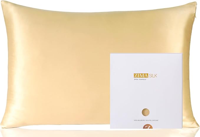 ZIMASILK 100% Pure Mulberry Silk Pillowcase for Hair and Skin Health,Soft and Smooth,Both Sides Premium Grade 6A Silk,600 Thread Count,with Hidden Zipper,1pc (King 20''x36'',Champagne)