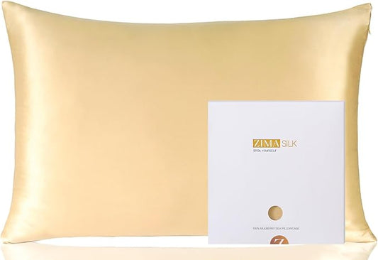 ZIMASILK 100% Pure Mulberry Silk Pillowcase for Hair and Skin Health,Soft and Smooth,Both Sides Premium Grade 6A Silk,600 Thread Count,with Hidden Zipper,1pc (King 20''x36'',Champagne)