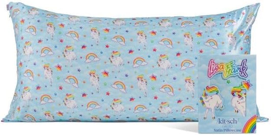 Kitsch x Lisa Frank Satin Pillowcase with Zipper for Hair & Skin, Softer Than Silk Pillow Cases, Wrinkle-Free, Smooth and Cooling Satin Pillow Covers, King Size (19x36) - MarkieTM