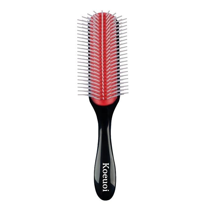 Classic Styling Curly Hair Brush. 9 Row Black Brush for Detangling, Separating, Shaping. For Women and Men Wet or Dry Hair.