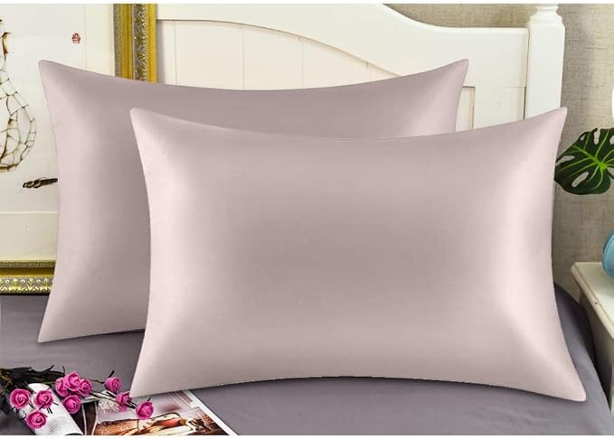 100% Mulberry Silk Pillowcases Set of 2 for Hair and Skin and Super Soft and Breathable King Size Nature Silk Pillowcases (King, Apricot Gray)