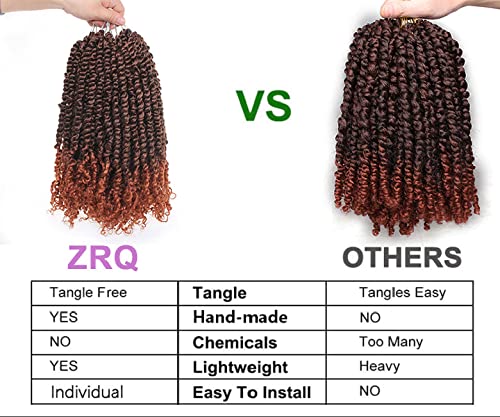 ZRQ Short 8 Packs Pre-twisted Bob Passion Twist Crochet Hair with Curly Ends 8 Inch Pre looped Ombre Copper Red Passion Twists Hair 12 Roots/Pack Synthetic Crochet Braids Hair for Women T350#