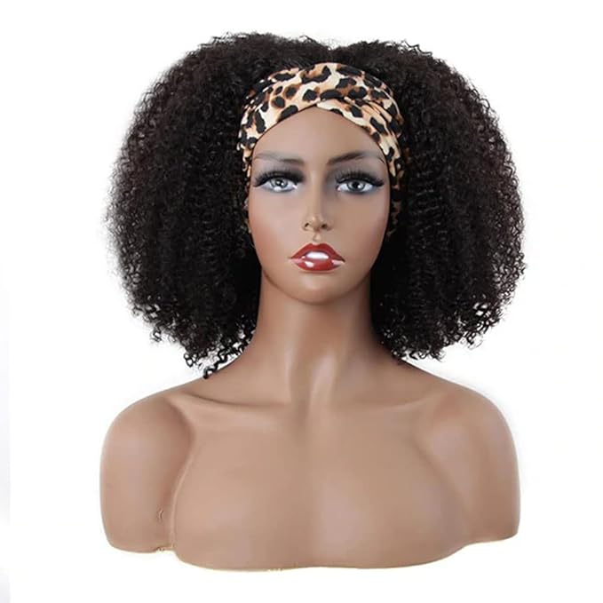 ISEE Hair Afro Kinky Curly Headband Wig Human Hair 180% Density Afro Wigs for Black Women Natural Curls 10A Glueless Human Hair Wigs (22 Inch)