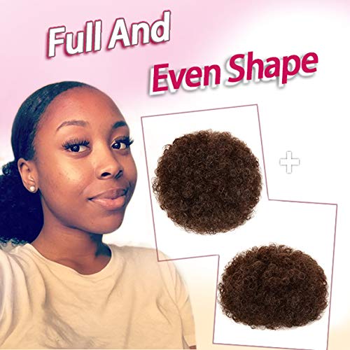 rosmile Afro Puff Drawstring Ponytail Extension for Black Women, Premium Medium Brown #4 80 Gram Short Synthetic Afro Puff Ponytail for Natural Hair, Clip On Kinky Drawstring Curly Ponytail Bun