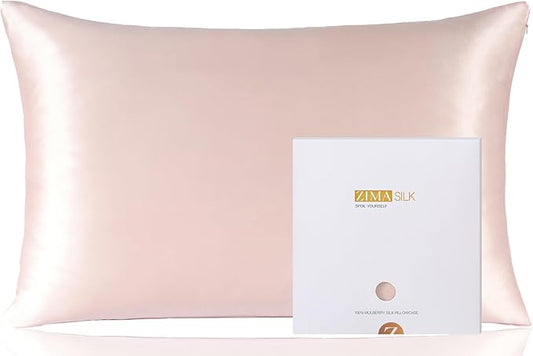 ZIMASILK 100% Pure Mulberry Silk Pillowcase for Hair and Skin Health,Soft and Smooth,Both Sides Premium Grade 6A Silk,600 Thread Count,with Hidden Zipper,1pc(Standard 20''x26'',Pink)