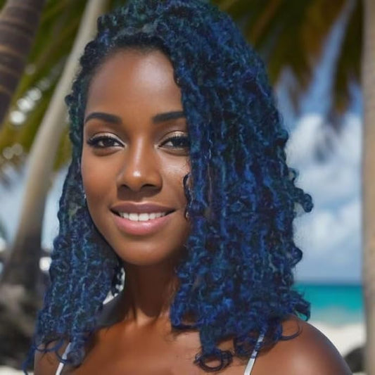 14inch Blue Water Wave Crochet Hair for Butterfly Soft Locs 6 Packs Ombre Blue Passion Twists Hair Synthetic Crochet Hair Passion Twist Bohemian Locs Braiding Hair Extensions (14" 6packs T1B/Blue#)