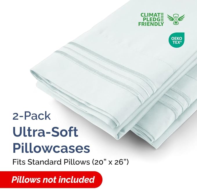 Standard Pillow Cases Set of 2 - Ultra-Soft Hotel Quality Pillowcase Covers - Comfy & Wrinkle Free - Stain & Fade Resistant - Machine Washable Pillow Protectors - 2 Piece Set - Standard Size Ice Blue