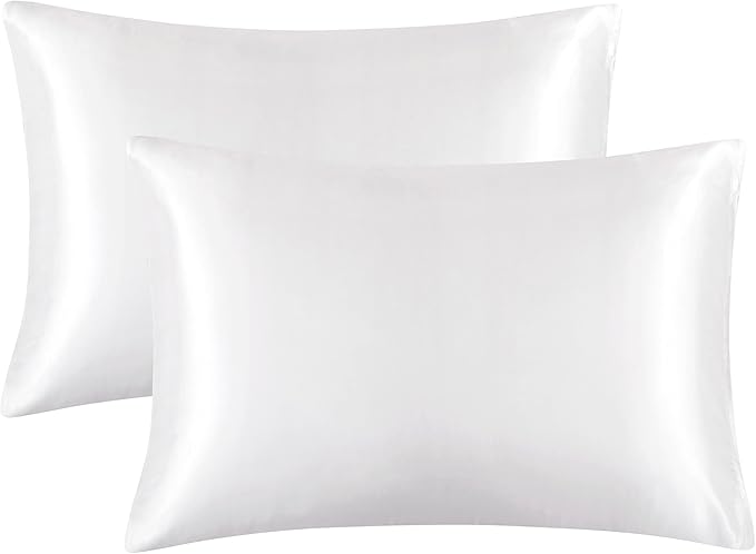 King Size Satin Pillowcase Set of 2 with Envelope Closure,White Silk Pillowcase for Hair and Skin (20x36)