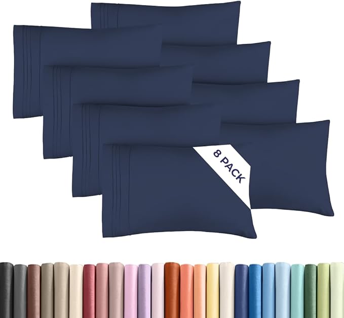 King Pillow Cases Set of 8 - Ultra Soft Hotel Quality Pillowcase Covers - Comfy. Cozy & Wrinkle Free - Shrink, Stain and Fade Resistant - Machine Washable Pillow Protectors - 8 Piece Set - Navy Blue