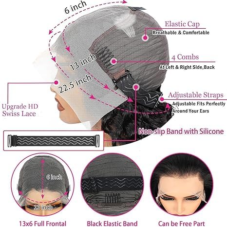 Water Wave 13x6 HD Transparent Lace Front Wigs Human Hair Pre Plucked Deep Wave Glueless Wigs Human Hair 180% Denisty Lace Frontal Wigs Human Hair for Women Natural Black Color 22 Inch