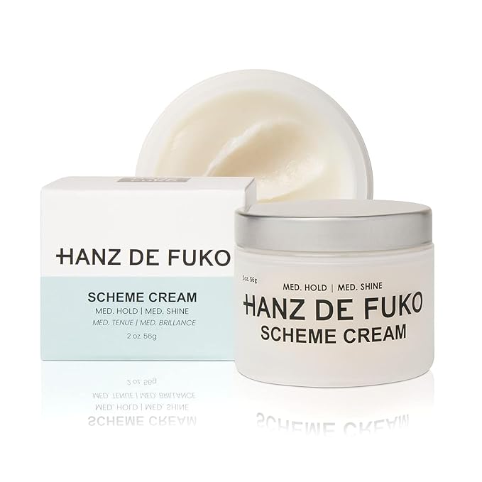 Hanz de Fuko Scheme Cream – Premium Men’s Hair Styling Cream for a Medium Hold, Natural Shine – Ideal Texture Product for All Hair Types, Provides Versatility on Wet or Dry Hair – 2 oz, Travel Size
