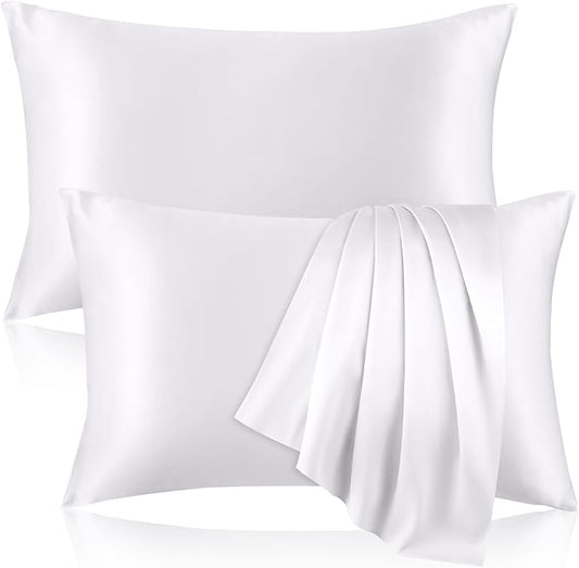2 Pack 100% Pure Silk Pillowcase for Hair and Skin, Both Sides Mulberry Silk Pillowcases with Hidden Zipper, Cooling Pillowcase 19 Momme, 600 Thread Silk Pillow Cases Queen Size, White