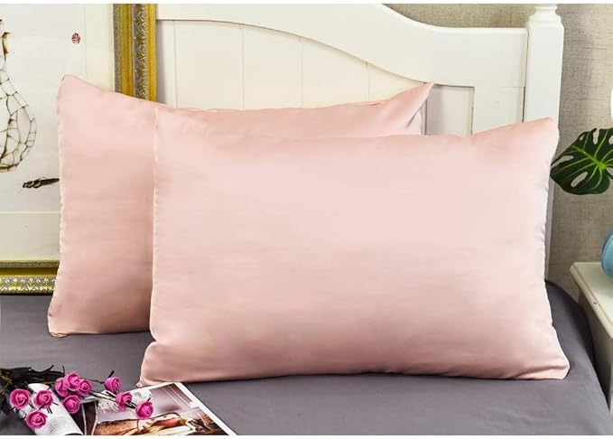100% Mulberry Silk Pillowcases Set of 2 for Hair and Skin and Super Soft and Breathable King Size Nature Silk Pillowcases (King, Pink)