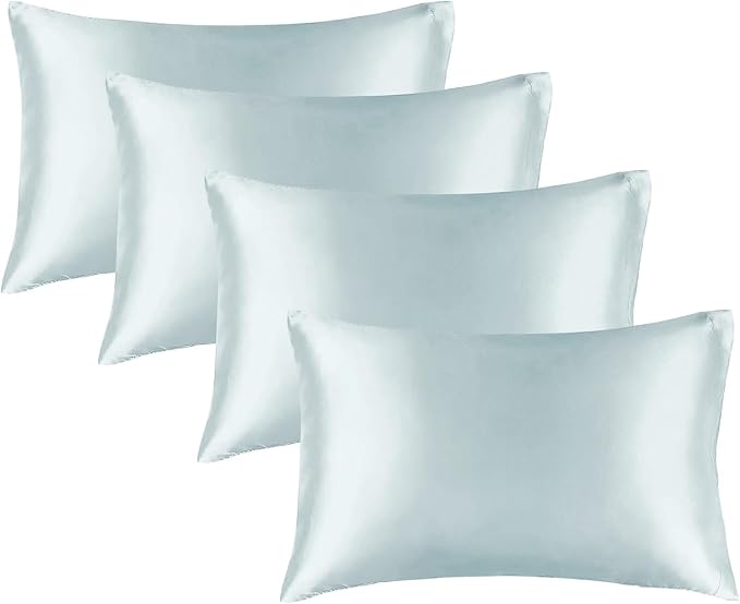 BEDELITE Satin Pillowcase for Hair and Skin, Super Soft Similar to Silk Pillow Cases 4 Pack with Envelope Closure, Cooling Pillowcases for Women Men (20"x36" King Size, Stone Blue)