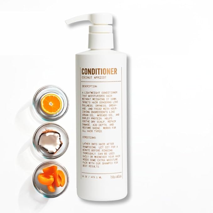 Blu Atlas Men's Natural Conditioner – Organic, Sulfate-Free, Paraben-Free – Deep Moisturizing & Scalp Soothing – Coconut Apricot Scent – Made in America – 16 oz