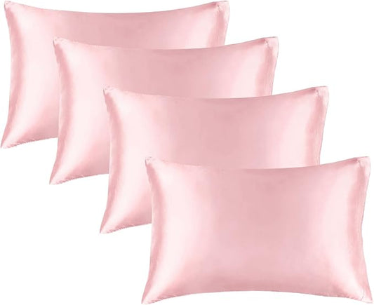 BEDELITE Satin Pillowcase for Hair and Skin, Super Soft Similar to Silk Pillow Cases 4 Pack with Envelope Closure, Cooling Pillowcases for Women Men (20"x40" King Size, Pink)