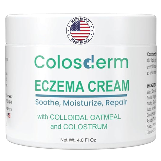 Eczema Cream for Kids & Adults, Colloidal Oatmeal & Colostrum Daily Moisturizing Body Lotion for Sensitive Skin, Soothing Eczema Treatment Relief for Dry & Itchy Skin, Steroid- & Fragrance-Free, 4 oz