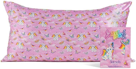 Kitsch x Lisa Frank Satin Pillowcase with Zipper for Hair & Skin, Softer Than Silk Pillow Cases, Wrinkle-Free, Smooth and Cooling Satin Pillow Covers, King Size (19x36) - Angel Kitty