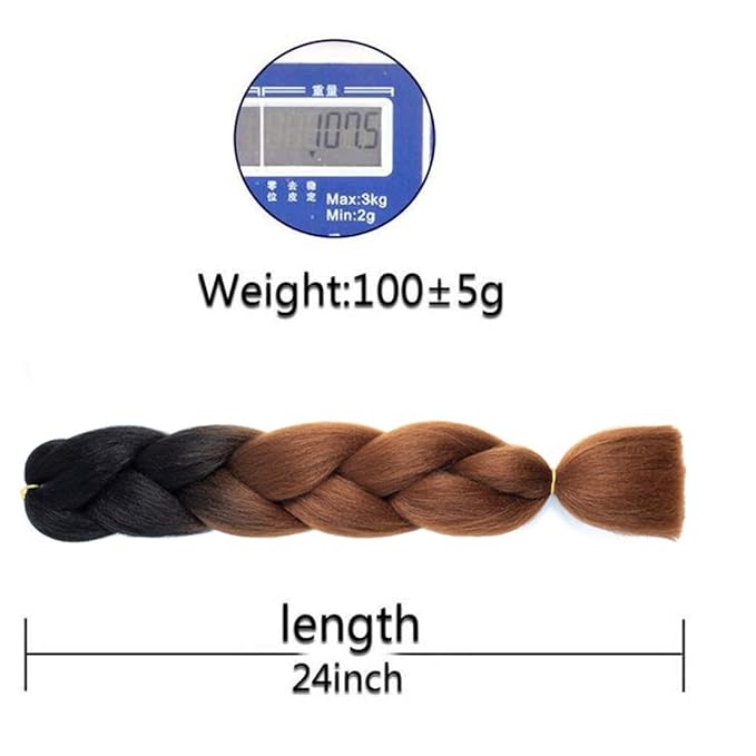 Xiaofeng Braiding Hair Extensions for Women 6 Packs 100g/Pack 24Inch High Temperature Ombre Jumbo Synthetic Braiding Hair for Twist Crochet Braids (24 Inch, black-deep brown)