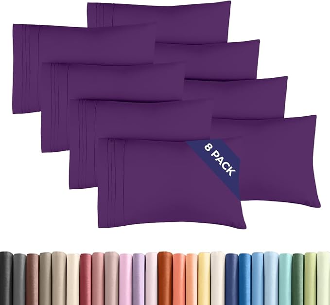 King Pillow Cases Set of 8 - Ultra Soft Hotel Quality Pillowcase Covers - Comfy & Wrinkle Free - Shrink, Stain and Fade Resistant - Easy-Care, Machine Washable Pillow Protectors - 8 Piece Set - Purple