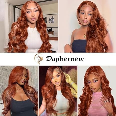 200 Density 13x6 Reddish Brown Lace Front Wigs Human Hair Pre Plucked 13x6 HD Transparent Body Wave Lace Front Wigs Human Hair With Baby Hair Ginger #33 Colored Wig For Women (26 Inch)