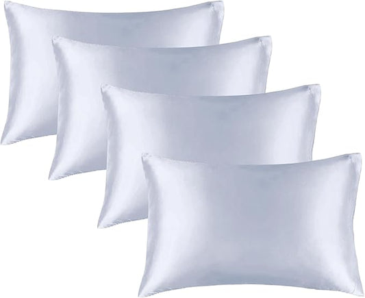 BEDELITE Satin Pillowcase for Hair and Skin, Super Soft Similar to Silk Pillow Cases 4 Pack with Envelope Closure, Cooling Pillowcases for Women Men (20"x30" Queen Size, Evening Haze)