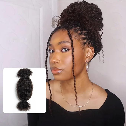 QVR Spring Twist Crochet Human Hair Afro Kinky Curly Braiding Hair Extension, QVR Upgraded Afro Kinkys Bulk Dark Brown Hair