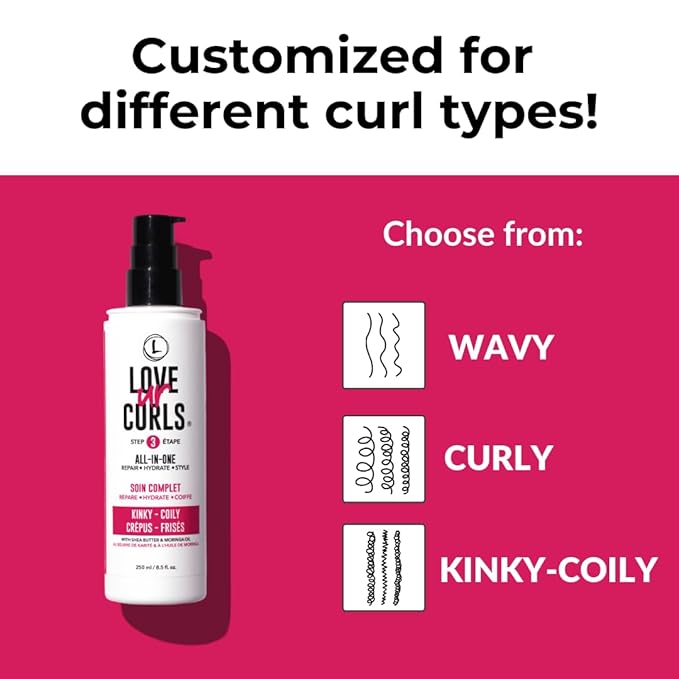 Love Ur Curls - Kinky Coily All in One Curl Cream Styler, Curling Cream for Curly Hair, Repair, Define, Hydrate & Style with Shea Butter, 250mL