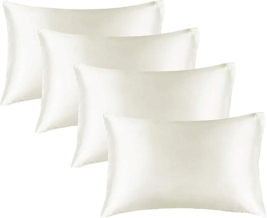 BEDELITE Satin Pillowcase for Hair and Skin, Super Soft Similar to Silk Pillow Cases 4 Pack with Envelope Closure, Cooling Pillowcases for Women Men (20"x36" King Size, Ivory)
