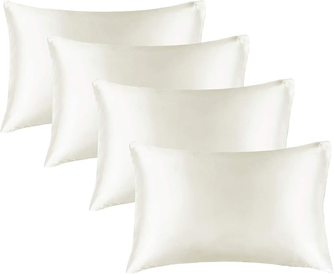BEDELITE Satin Pillowcase for Hair and Skin, Super Soft Similar to Silk Pillow Cases 4 Pack with Envelope Closure, Cooling Pillowcases for Women Men (20"x40" King Size, Ivory)