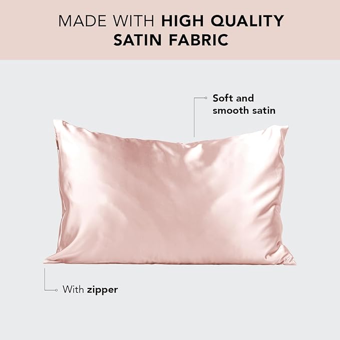 Kitsch Satin Pillowcase, Softer Than Silk Pillow Cases King, Cooling Pillow Covers, Satin Pillowcase with Zipper for Hair, Skin & Quality Sleep, Wrinkle-Free & Smooth, King Size 19"x36", Blush