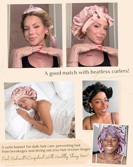 YANIBEST Silk Bonnet for Sleeping Women Adjustable Double Layer Satin Bonnet Reduce Friction Prevent Frizz Natural Curly Hair