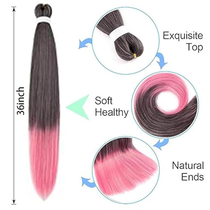 8 Pack Ombre Braiding Hair Pre Stretched - 36" 110G/Pack Premium Pre Stretched Braiding Hair Extensions, Professional Itch Free Hot Water Setting Perm Yaki Texture Prestretched Hair(1Bpink)