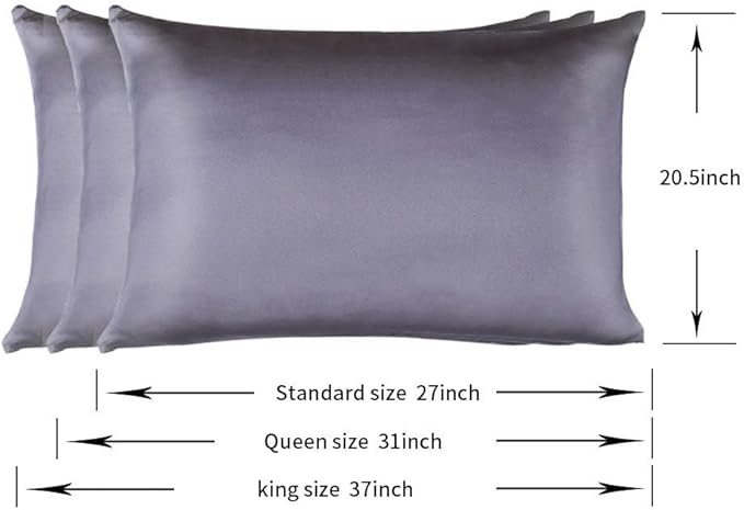 100% Mulberry Silk Pillowcases Set of 2 for Hair and Skin and Super Soft and Breathable Queen Size Nature Silk Pillowcases (Queen, Gray)