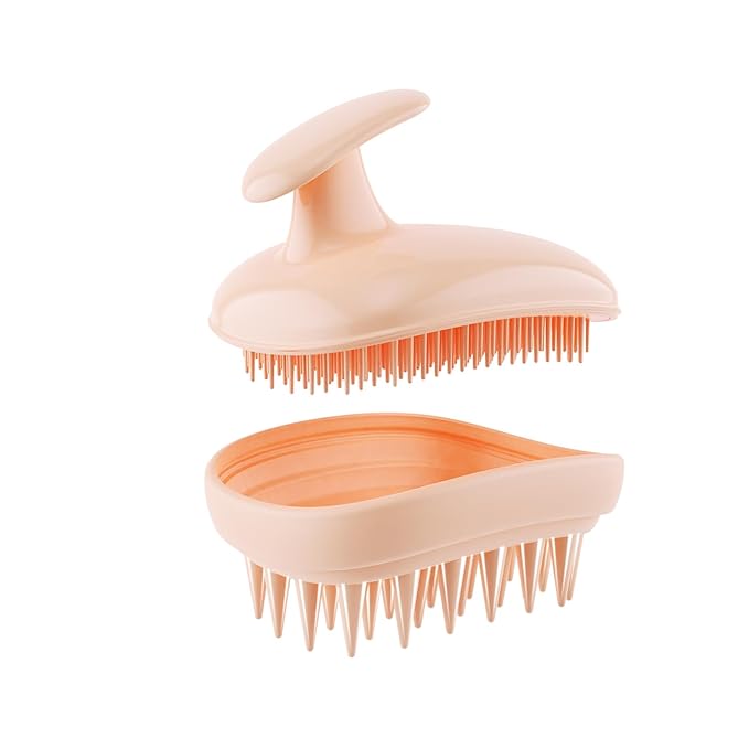 2-in-1 Scalp Massager Shampoo Brush,Scalp Scrubber, Exfoliator Brush for Removing Dandruff & Hair Growth,Detangling Scrubber for Wet or Dry Hair (Peach Fuzz Color)