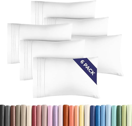 King Pillow Cases Set of 6 - Ultra Soft Hotel Quality Pillowcase Covers - Comfy & Wrinkle Free - Shrink, Stain and Fade Resistant - Easy-Care, Machine Washable Pillow Protectors - 6 Piece Set - White