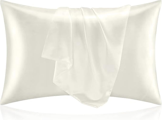 BEDELITE Satin Pillowcase for Hair and Skin, Super Soft and Cooling Similar to Silk Pillow Cases 2 Pack with Envelope Closure, Gift for Women Men(20"x30" Queen Size, Ivory)