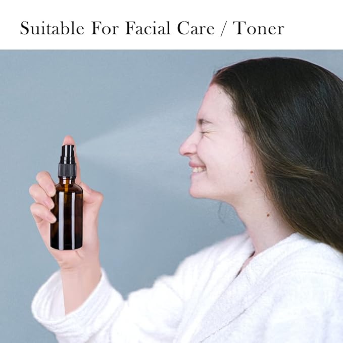 6 Pack Amber Glass Spray Bottles for Essential Oils, 2oz Small Fine Mist Travel Empty Spray Bottle for Hair and Plants