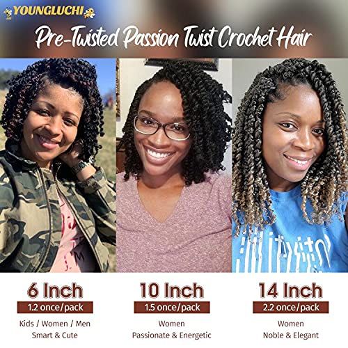 Super Short Passion Twist Crochet Hair for Black Women and Kids-6 Inch 7 Packs Pure Blonde Pre Looped Pre-twisted Passion Twist Hair,Bob Spring Kinky Twist Bohemian Curl(6"-7P,27#)