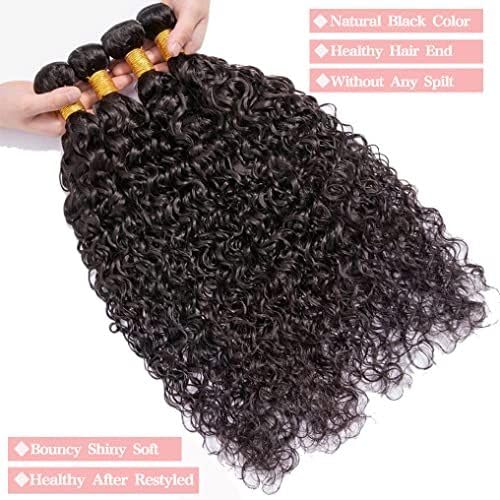 Water Wave Human Hair Bundles 20 22 24 26 Inch Burmese Curly 4 Bundles Human Hair 12A Unprocessed Brazilian Virgin Hair with Long-Lasting Curls Natural Black