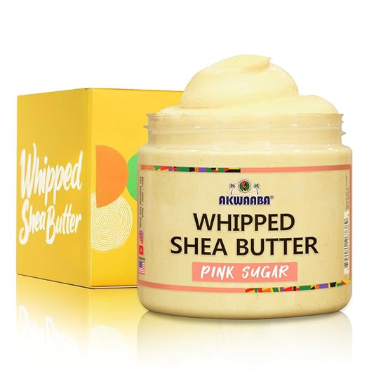 AKWAABA Whipped Shea Butter (Pink Sugar) – Nourishes & Moisturizes | Made with Shea Butter | No Dyes & Parabens | 12 oz / 340 g