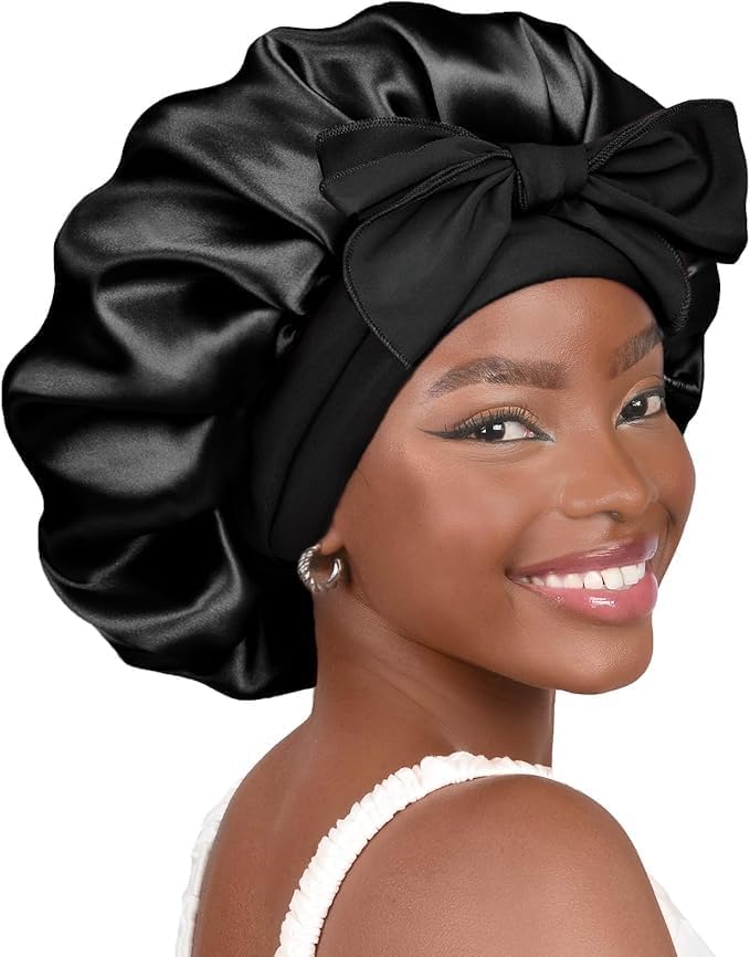 YANIBEST Silk Bonnet for Sleeping Women Adjustable Double Layer Satin Bonnet Reduce Friction Prevent Frizz Natural Curly Hair