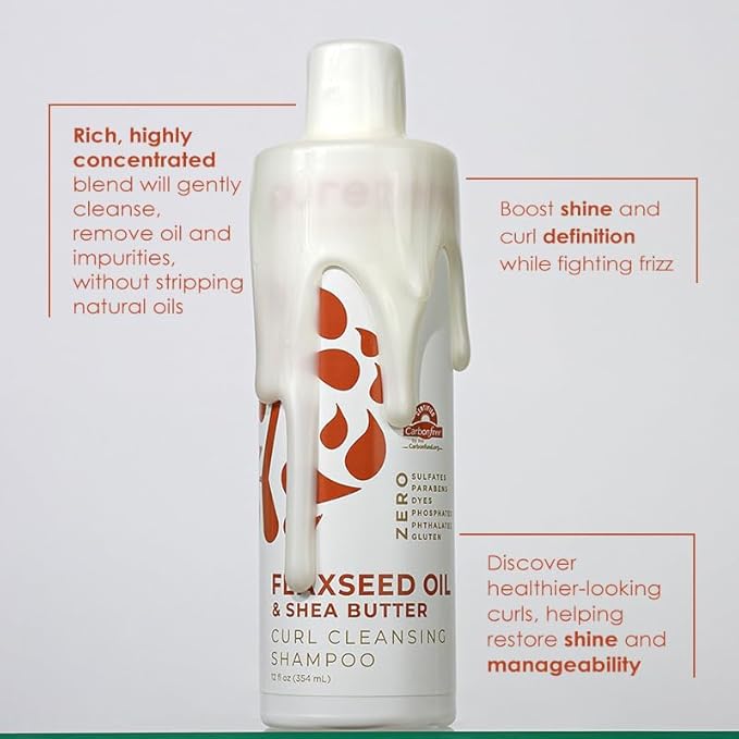 Purezero Flaxseed Oil & Shea Butter Shampoo and Conditioner Set - Curl Care - For Curly Hair Detangle & Defrizz - Zero Sulfates/Parabens/Dyes -100% Vegan & Cruelty Free - Great For Color Treated Hair