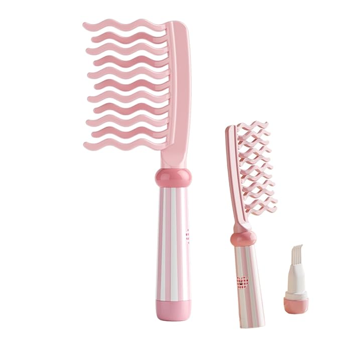 Wide Tooth Comb for Curly, Detangling Comb with Double Row Wavy Tooth and Ergonomic Handle for Long/Thick Dry/Wet Hair for Women/Girl without Straighten the Curl Hair Style (Pink)