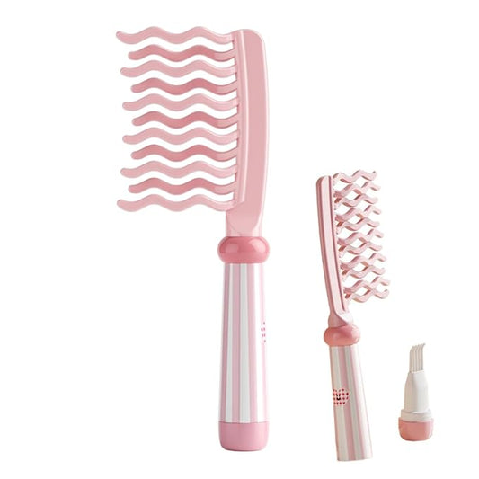 Wide Tooth Comb for Curly, Detangling Comb with Double Row Wavy Tooth and Ergonomic Handle for Long/Thick Dry/Wet Hair for Women/Girl without Straighten the Curl Hair Style (Pink)