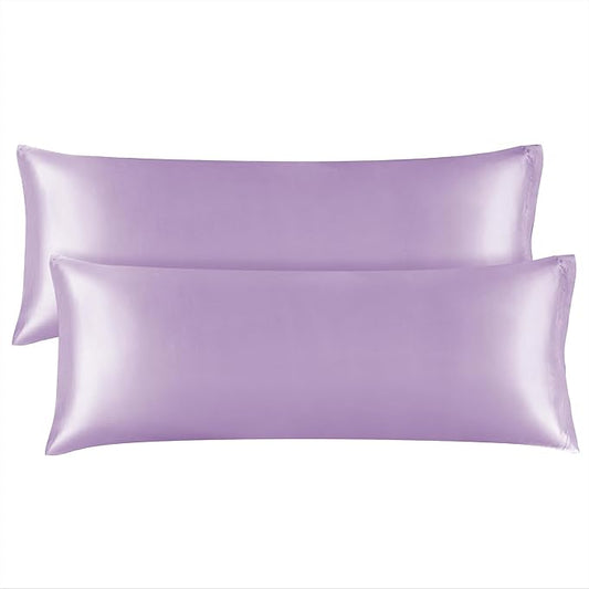 BEDELITE Satin Body Pillow Cover 2 Pack, Super Soft and Cooling Body Pillow Pillowcase for Hair and Skin, Breathable Silky Full Long Pillowcase Cover(20"x54", Lavender)