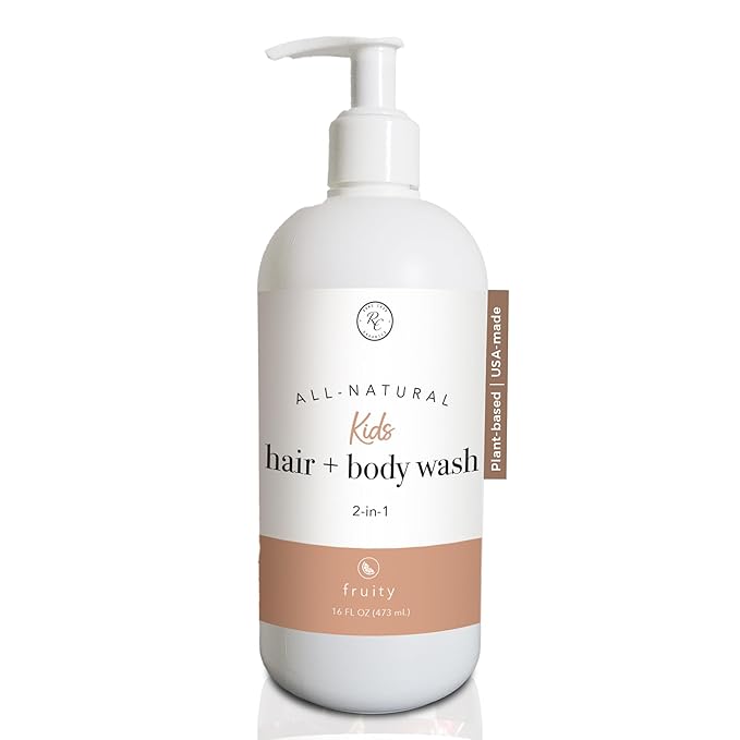 Rowe Casa Organics 2-in-1 Kids Hair & Body Wash with Therapeutic Essential Oils – Fruity Kids Shampoo & Body Wash with Sweet, Bright & Uplifting Scent – 16 Fl. Oz
